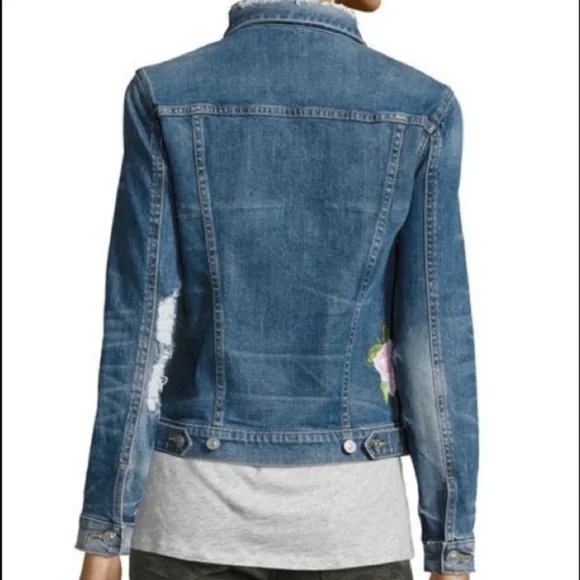 Hudson Jeans The Classic Rose Embroidered Denim Jacket Size XS! - Picture 4 of 12